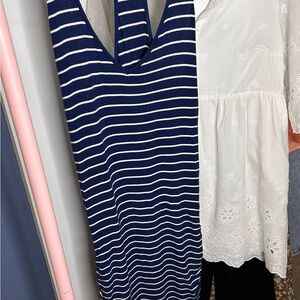 Athleta Blue and White Sporty Stripe Ruched Tank Dress Medium